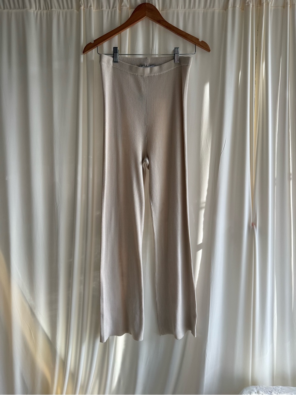 JustFab Beige Open Knit Wide Leg Pants Cover Up M